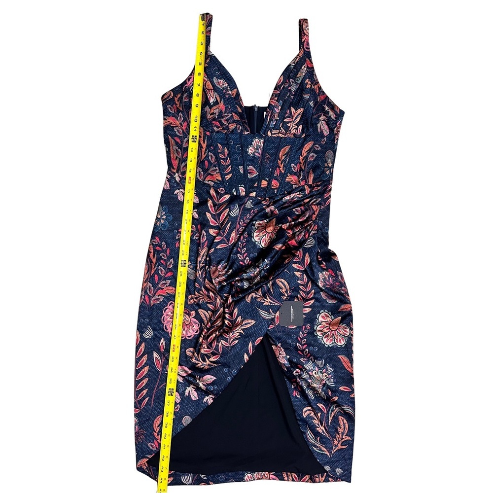 Averie Halley Draped Floral Midi Dress Cobalt Blue SZ XL Wedding Guest Chic NWT - Picture 8 of 9